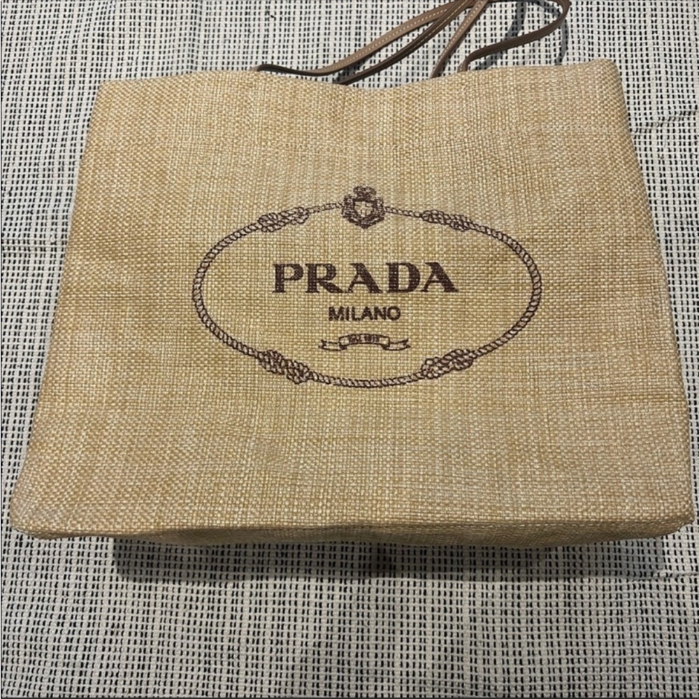 Prada raffia beach tote